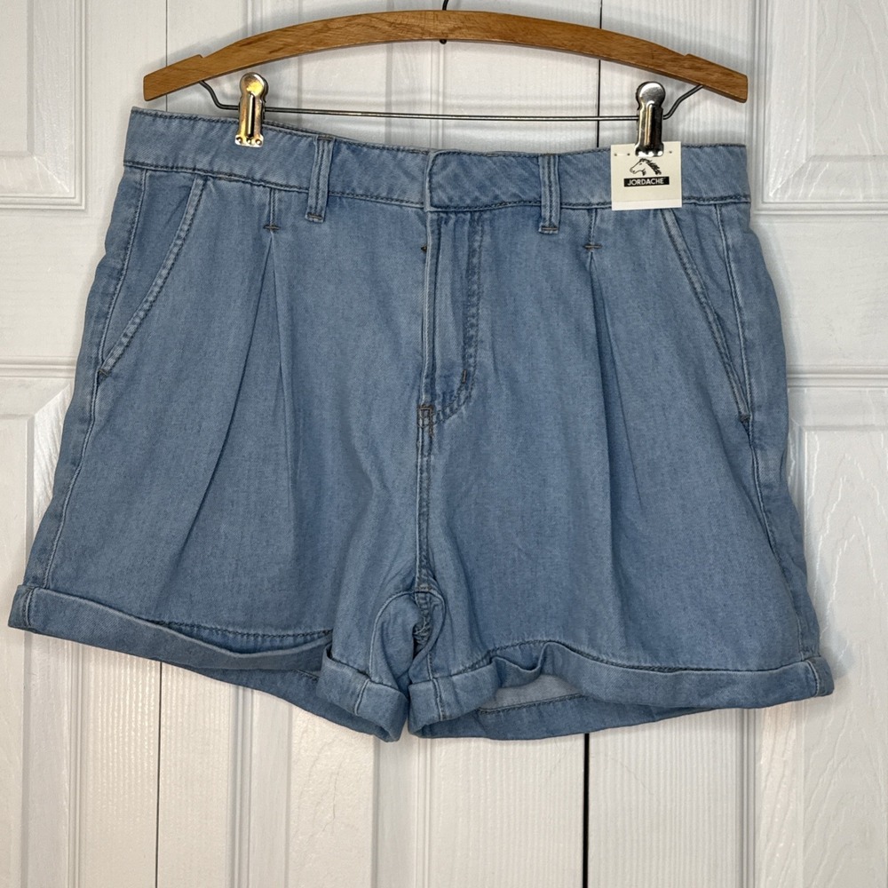 Jordache High-Waisted Pleated Denim Shorts – Retro 80s/90s Style Blue Sz 10